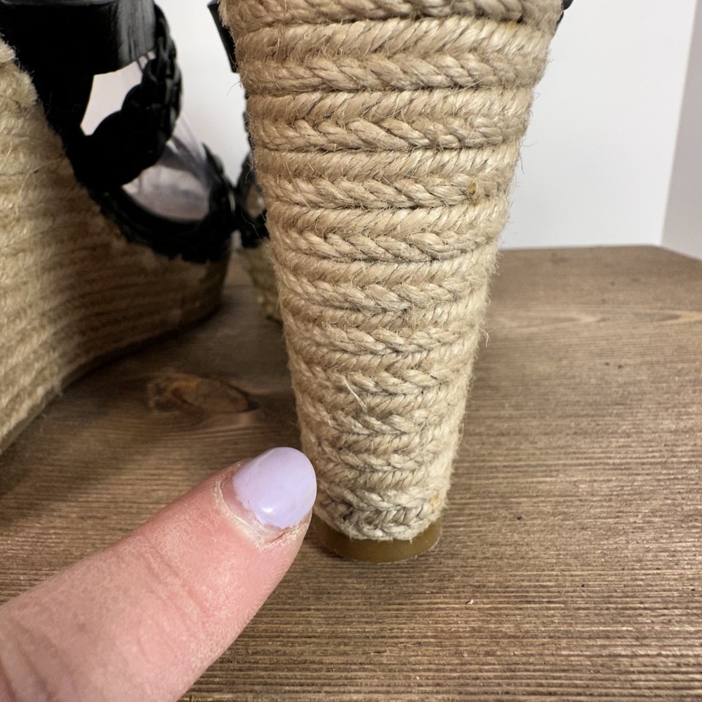 ANTONIO MELANI Women SZ 8.5-9 Black Leather Strappy Platform Wedges Sandals Boho - Picture 7 of 11